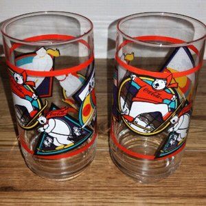 1995 Coca-Cola Polar Bears Winter Sports Tumbler Drink Glasses Set of 2
